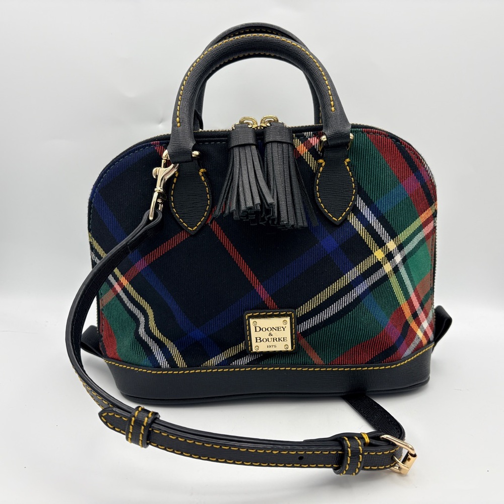 Vintage Dooney & Bourke Tartan Plaid Mini Dome Zip Satchel with Crossbody Strap